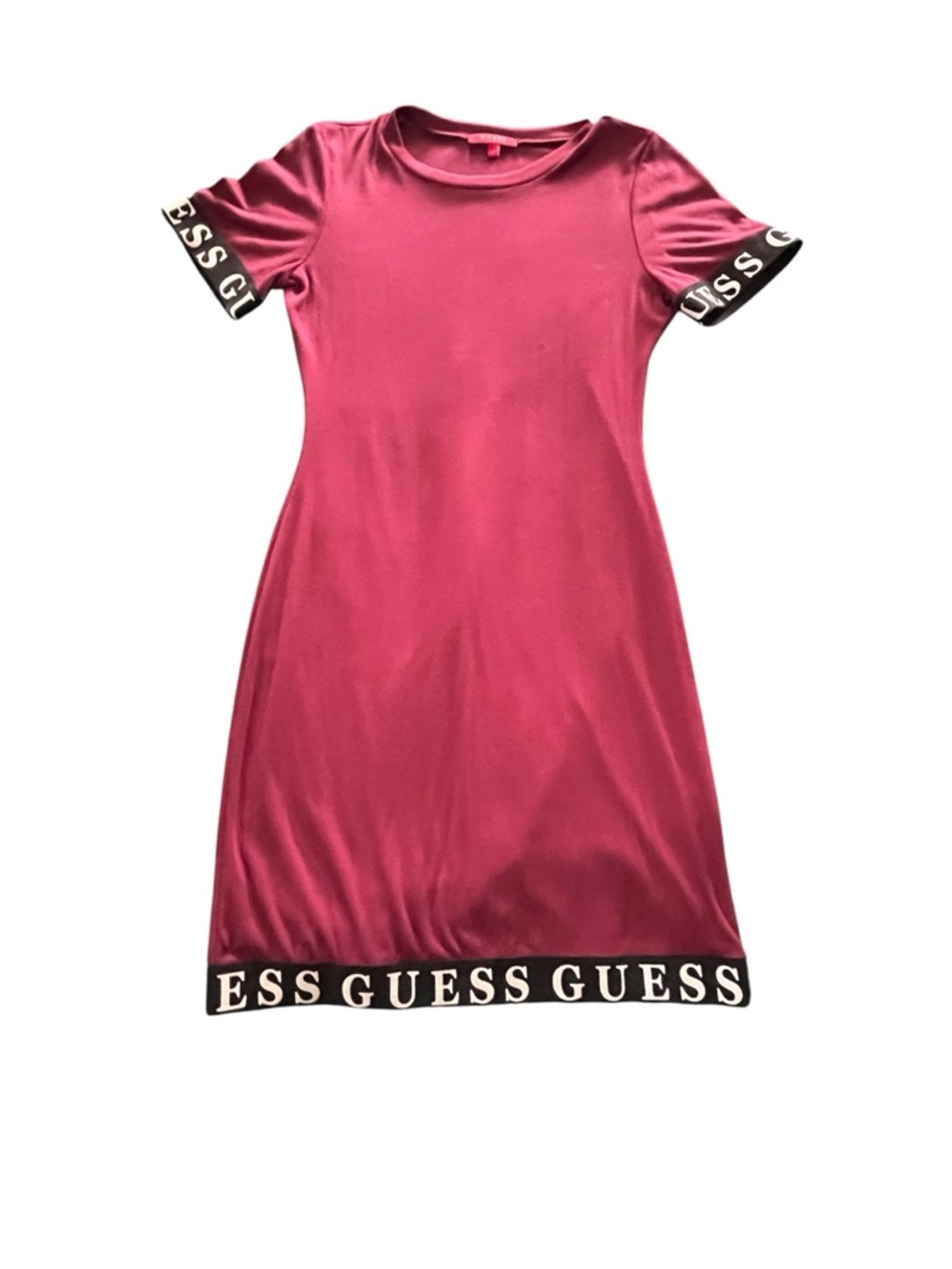 Guess Burgundy Logo-Trim Short Sleeve Dress